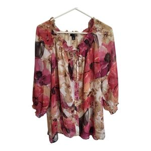 Sheer Flowy Top - 2X - East 5th - Floral - Faux buttons